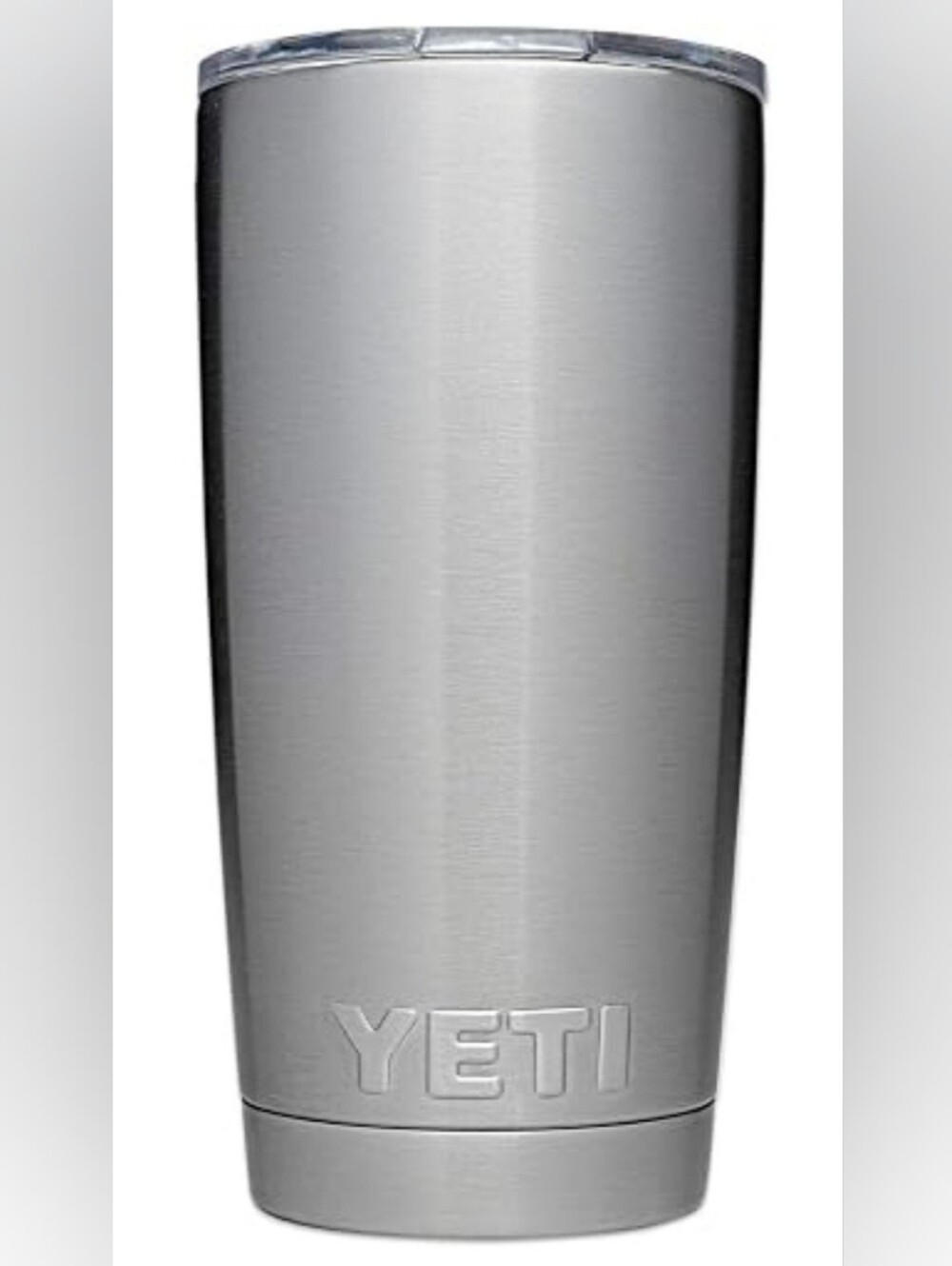 YETI RAMBLER 20 OZ VACUUM INSULATED TUMBLER IN BRUSHED STEEL W/ CLEAR LID.
